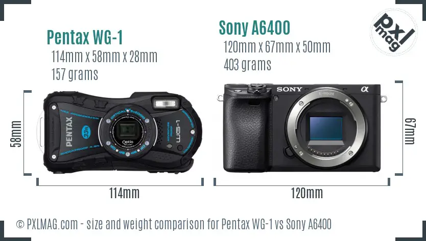 Pentax WG-1 vs Sony A6400 size comparison