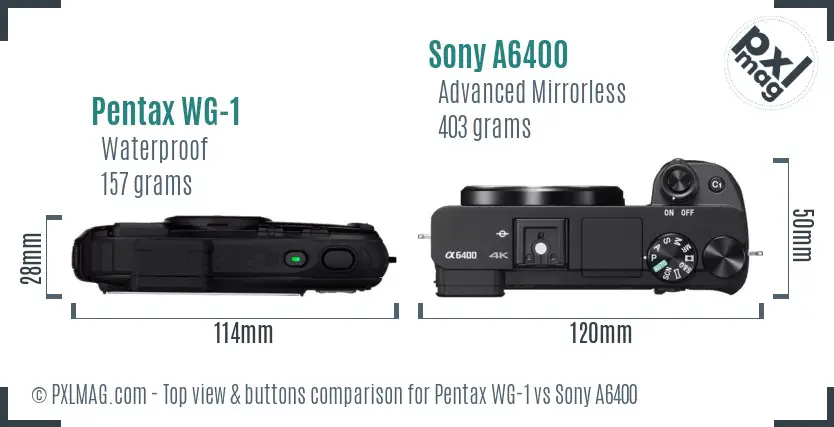 Pentax WG-1 vs Sony A6400 top view buttons comparison