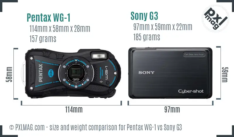 Pentax WG-1 vs Sony G3 size comparison