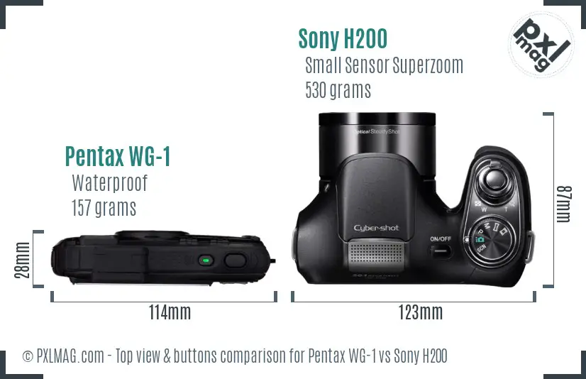 Pentax WG-1 vs Sony H200 top view buttons comparison Pentax WG-1 vs Sony H200 top view buttons comparison
