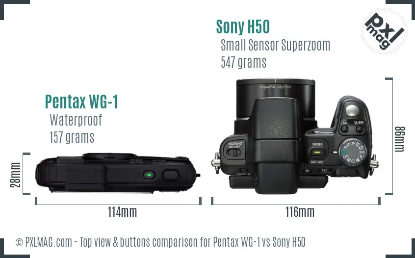 Pentax WG-1 vs Sony H50 top view buttons comparison