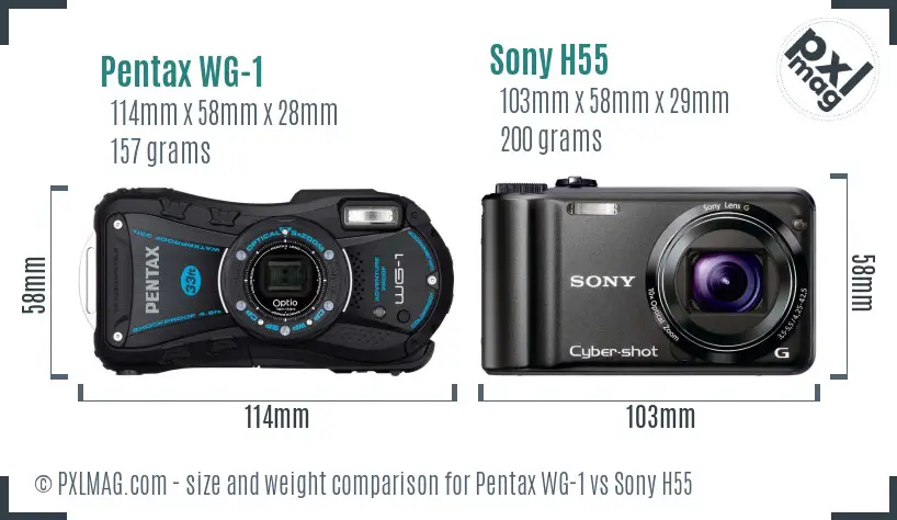 Pentax WG-1 vs Sony H55 size comparison