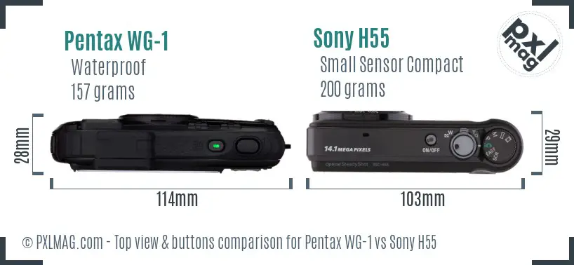 Pentax WG-1 vs Sony H55 top view buttons comparison