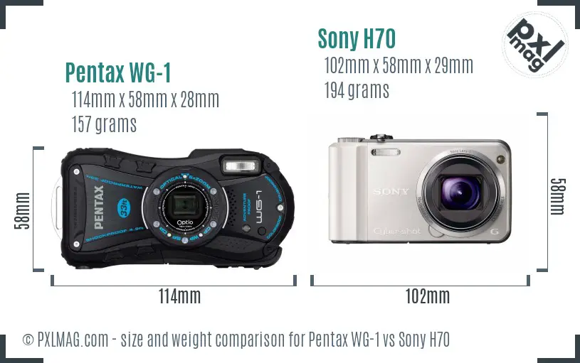 Pentax WG-1 vs Sony H70 size comparison