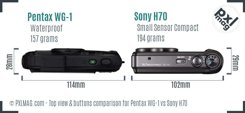 Pentax WG-1 vs Sony H70 top view buttons comparison