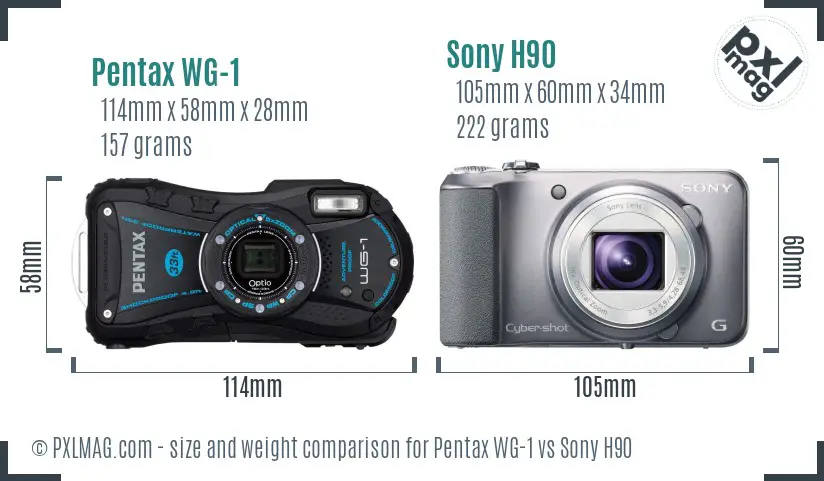 Pentax WG-1 vs Sony H90 size comparison