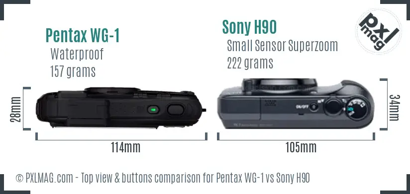 Pentax WG-1 vs Sony H90 top view buttons comparison