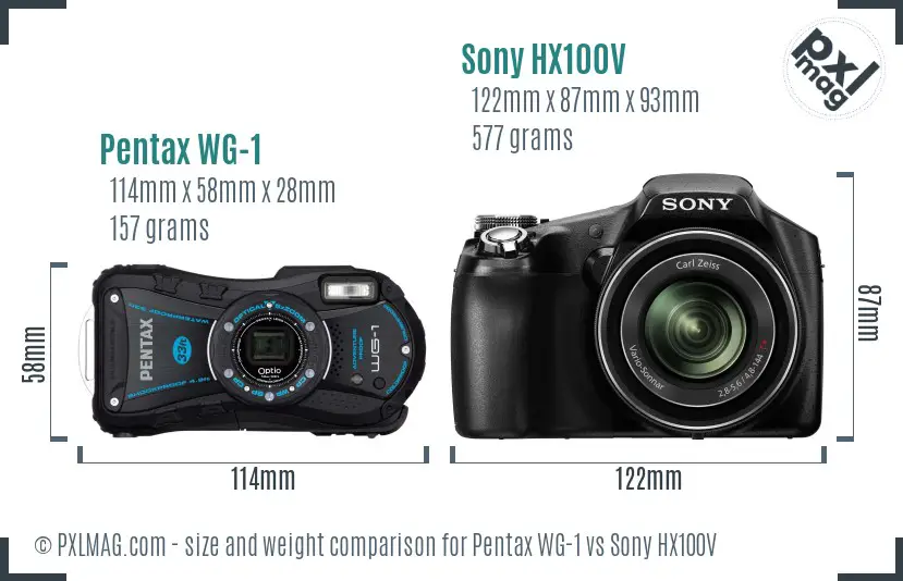 Pentax WG-1 vs Sony HX100V size comparison