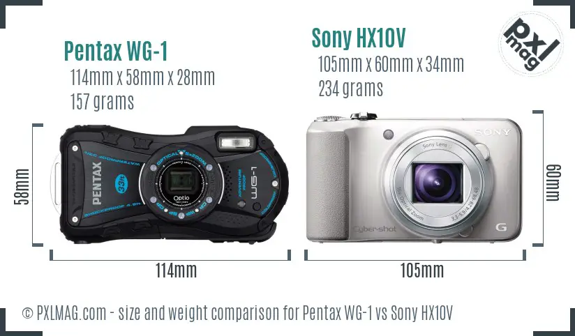 Pentax WG-1 vs Sony HX10V size comparison