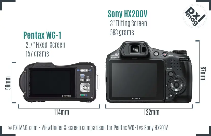 Pentax WG-1 vs Sony HX200V Screen and Viewfinder comparison