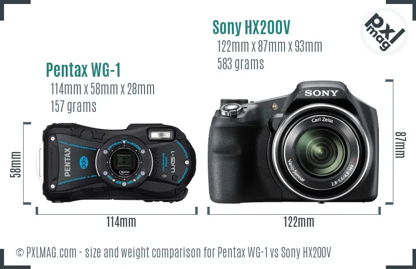 Pentax WG-1 vs Sony HX200V size comparison