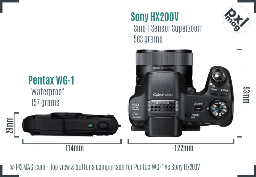 Pentax WG-1 vs Sony HX200V top view buttons comparison