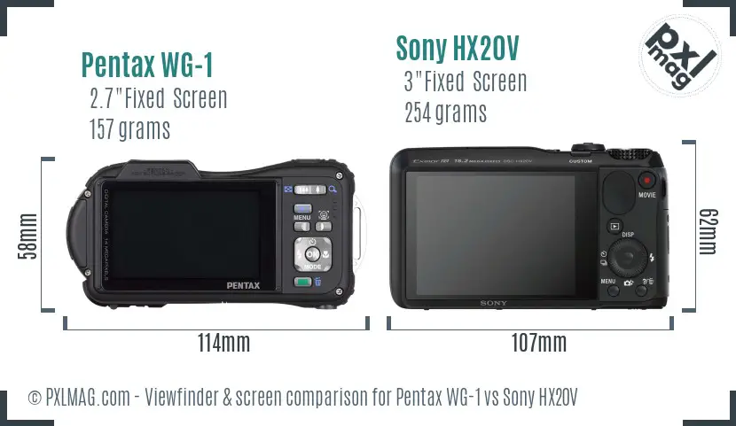 Pentax WG-1 vs Sony HX20V Screen and Viewfinder comparison