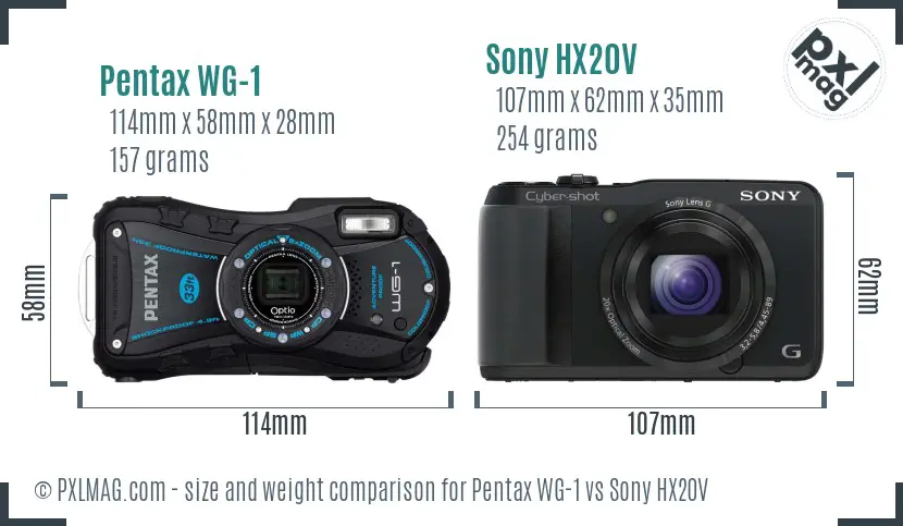 Pentax WG-1 vs Sony HX20V size comparison