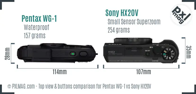 Pentax WG-1 vs Sony HX20V top view buttons comparison