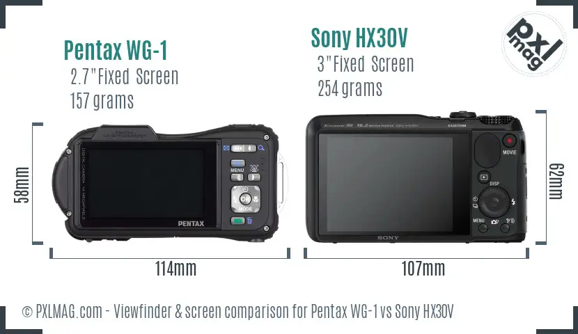 Pentax WG-1 vs Sony HX30V Screen and Viewfinder comparison