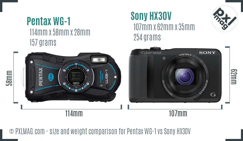 Pentax WG-1 vs Sony HX30V size comparison