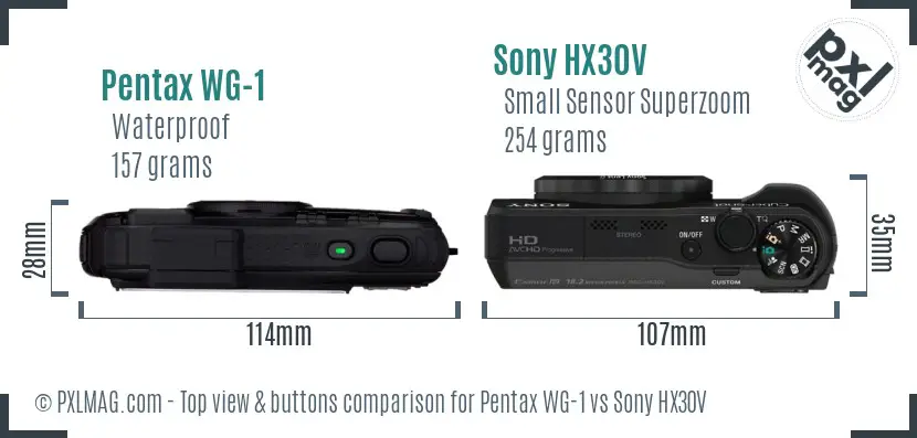 Pentax WG-1 vs Sony HX30V top view buttons comparison