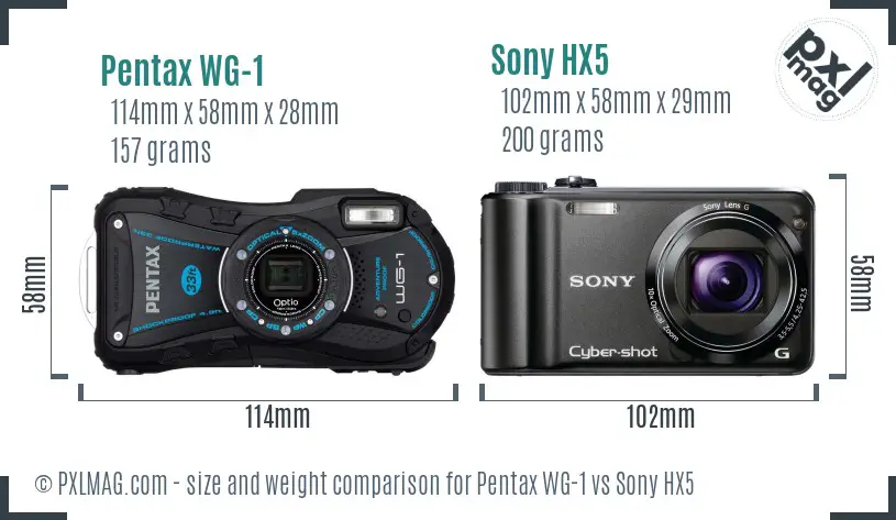 Pentax WG-1 vs Sony HX5 size comparison Pentax WG-1 vs Sony HX5 size comparison
