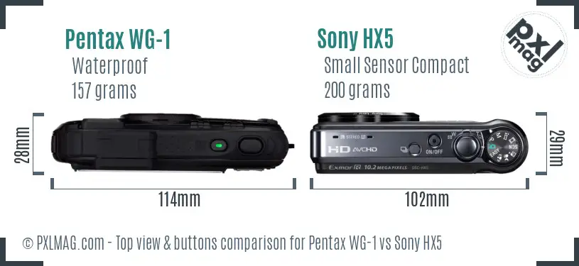 Pentax WG-1 vs Sony HX5 top view buttons comparison Pentax WG-1 vs Sony HX5 top view buttons comparison