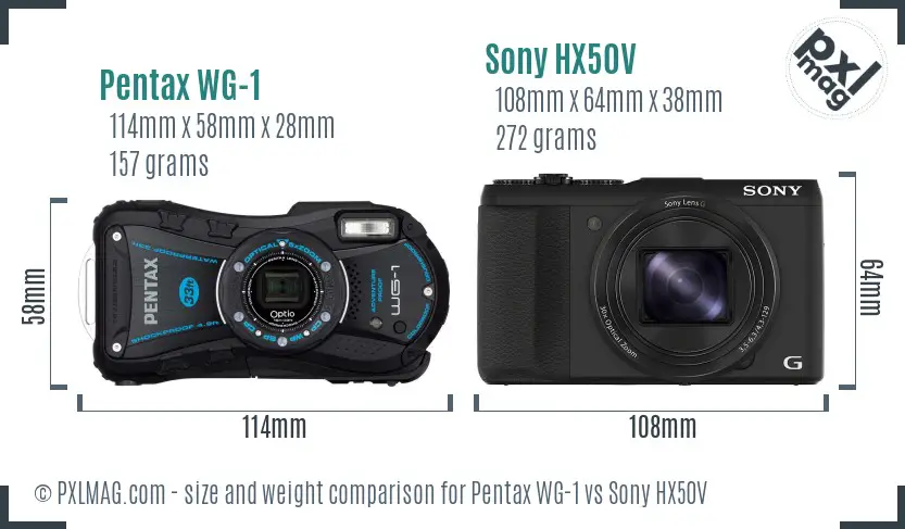 Pentax WG-1 vs Sony HX50V size comparison
