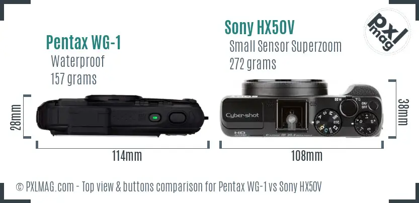 Pentax WG-1 vs Sony HX50V top view buttons comparison