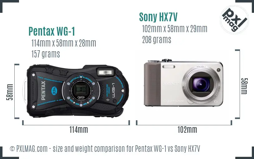 Pentax WG-1 vs Sony HX7V size comparison