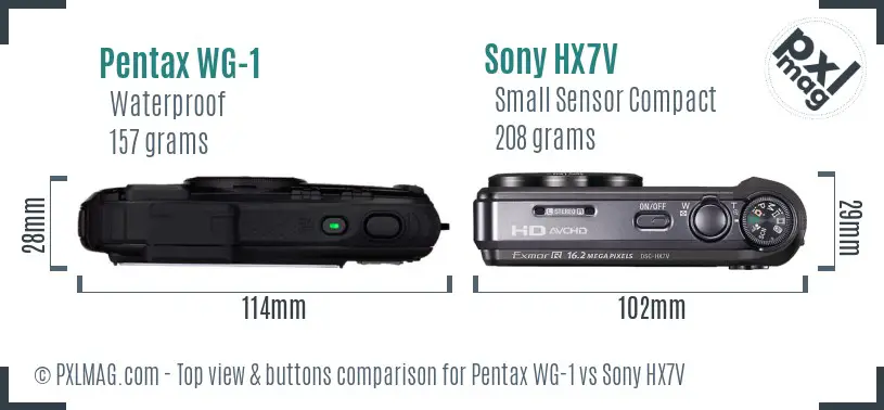 Pentax WG-1 vs Sony HX7V top view buttons comparison