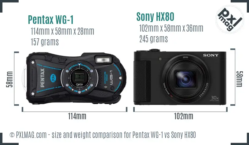 Pentax WG-1 vs Sony HX80 size comparison Pentax WG-1 vs Sony HX80 size comparison