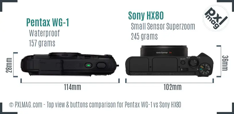 Pentax WG-1 vs Sony HX80 top view buttons comparison Pentax WG-1 vs Sony HX80 top view buttons comparison