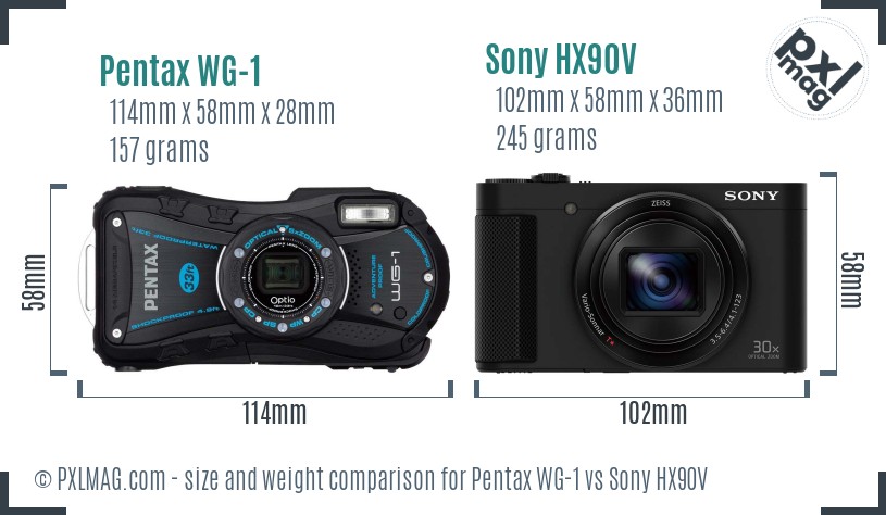 Pentax WG-1 vs Sony HX90V size comparison