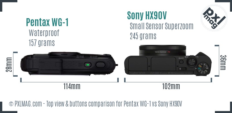 Pentax WG-1 vs Sony HX90V top view buttons comparison