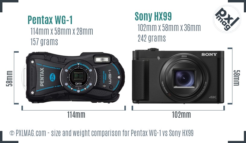 Pentax WG-1 vs Sony HX99 size comparison Pentax WG-1 vs Sony HX99 size comparison