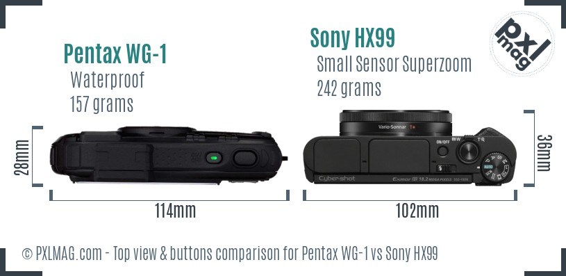 Pentax WG-1 vs Sony HX99 top view buttons comparison