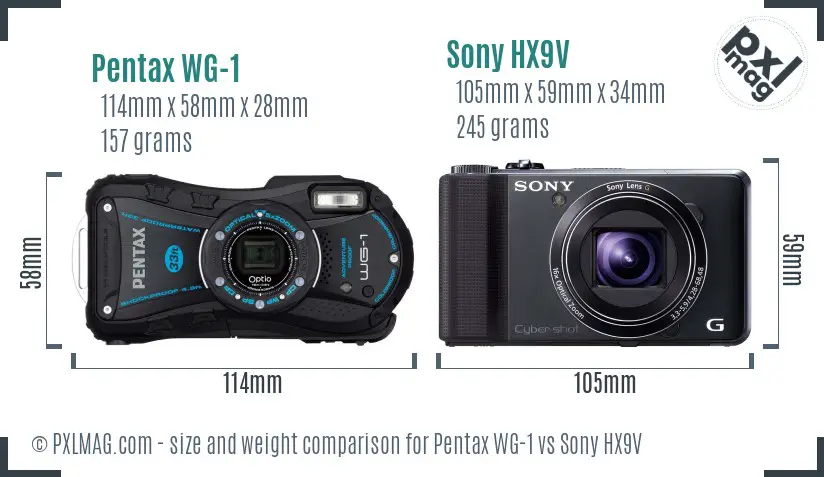 Pentax WG-1 vs Sony HX9V size comparison