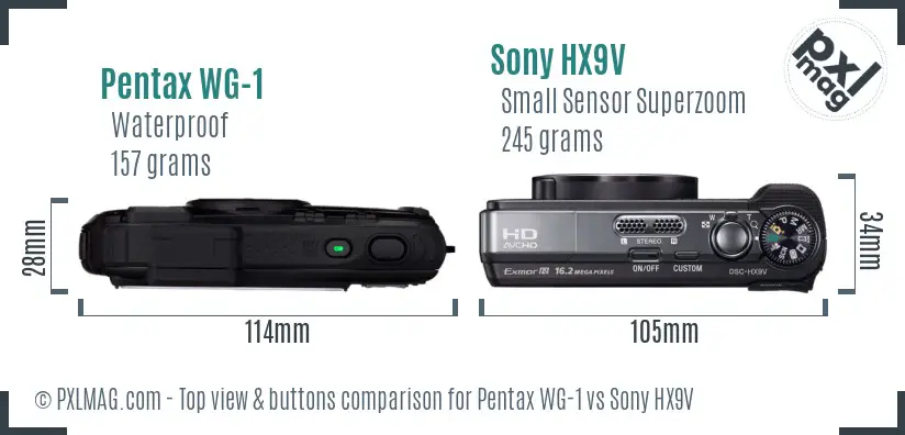 Pentax WG-1 vs Sony HX9V top view buttons comparison