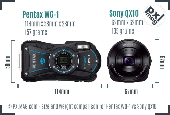 Pentax WG-1 vs Sony QX10 size comparison