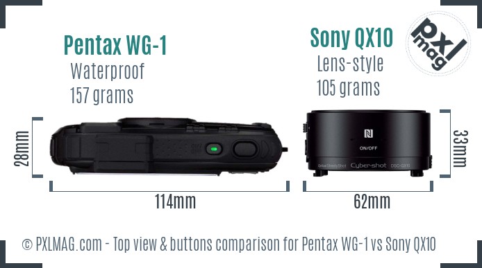 Pentax WG-1 vs Sony QX10 top view buttons comparison