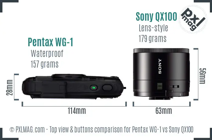 Pentax WG-1 vs Sony QX100 top view buttons comparison