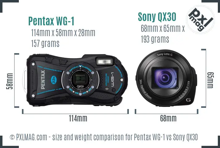 Pentax WG-1 vs Sony QX30 size comparison Pentax WG-1 vs Sony QX30 size comparison