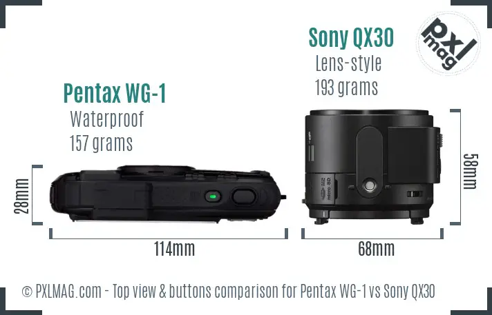 Pentax WG-1 vs Sony QX30 top view buttons comparison
