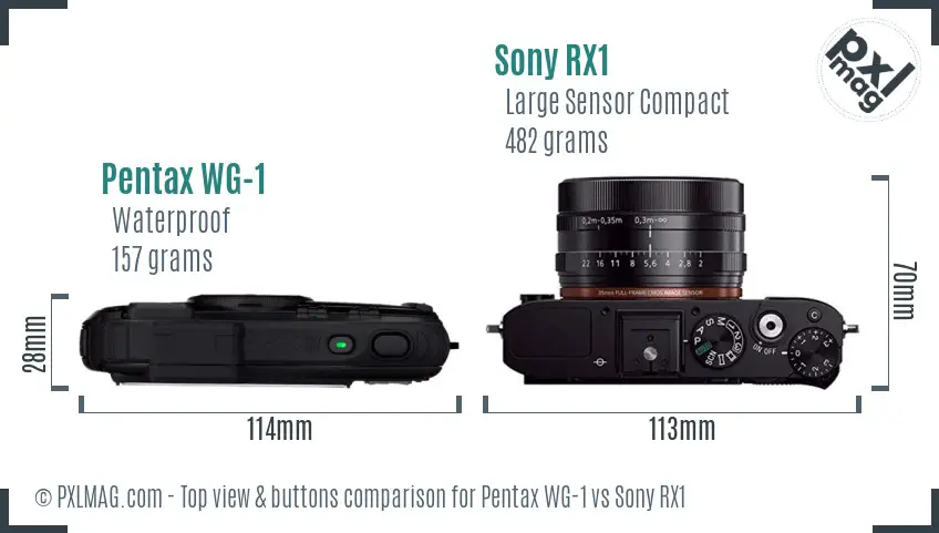 Pentax WG-1 vs Sony RX1 top view buttons comparison Pentax WG-1 vs Sony RX1 top view buttons comparison