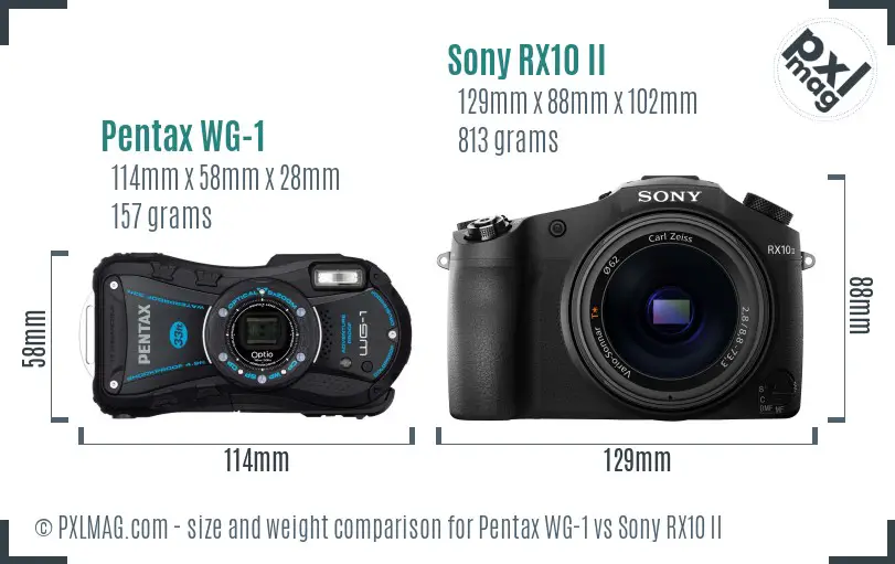 Pentax WG-1 vs Sony RX10 II size comparison