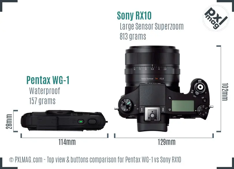 Pentax WG-1 vs Sony RX10 top view buttons comparison