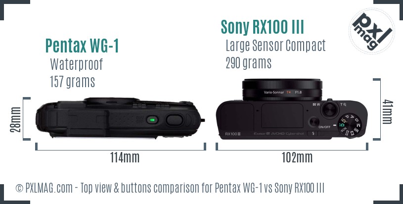 Pentax WG-1 vs Sony RX100 III top view buttons comparison