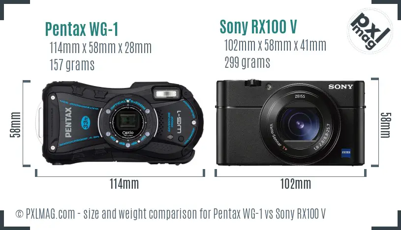 Pentax WG-1 vs Sony RX100 V size comparison