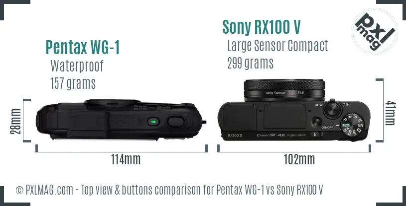 Pentax WG-1 vs Sony RX100 V top view buttons comparison