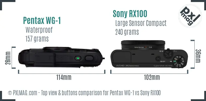 Pentax WG-1 vs Sony RX100 top view buttons comparison