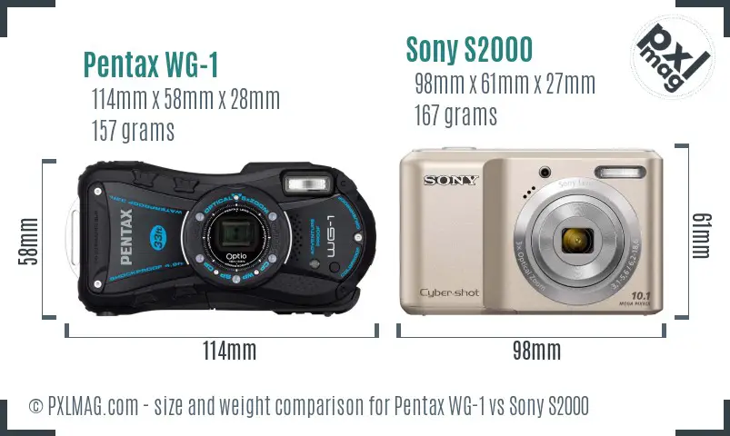 Pentax WG-1 vs Sony S2000 size comparison Pentax WG-1 vs Sony S2000 size comparison