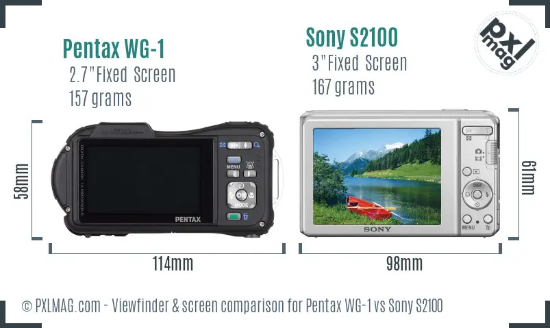 Pentax WG-1 vs Sony S2100 Screen and Viewfinder comparison